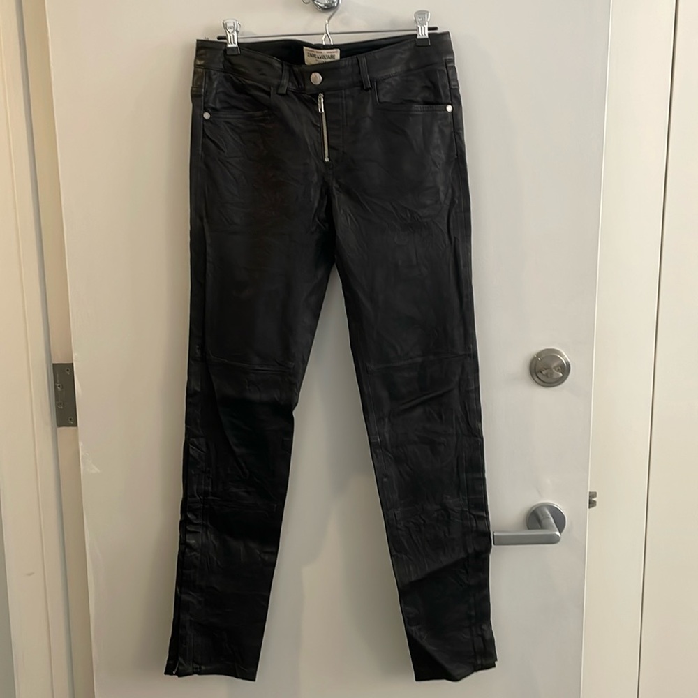 Zadig&Voltaire Phlame skinny lambskin trousers with ankle zippers